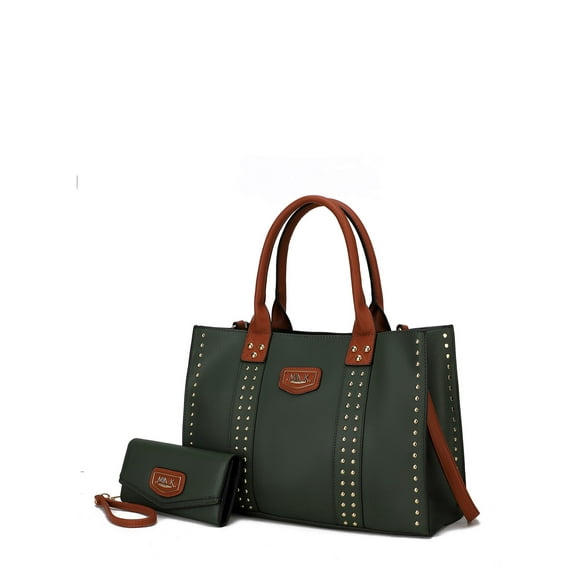 MKF Collection Women's Davina Faux Leather Tote Bag and Wallet Set, 2-Piece, Olive