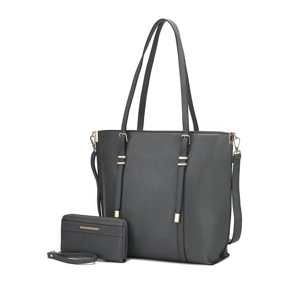 MKF Collection Women’s Emery Vegan Leather Tote Bag with Wallet by Mia K., 2-Piece, Charcoal Gray