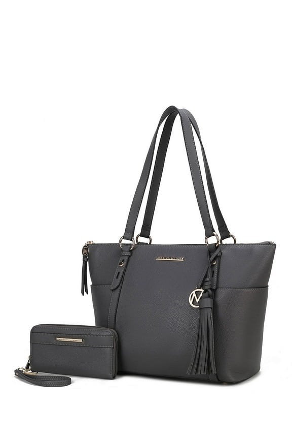 Women's Gloria Faux Leather Tote Bag and Wallet, 2-Piece Fashion Set by Mia K - Charcoal