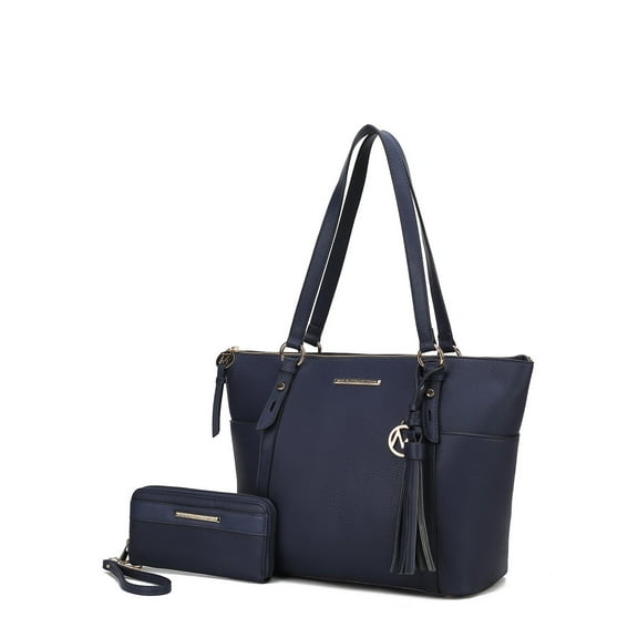 MKF Collection Women's Gloria Faux Leather Tote Bag and Wallet, 2-Piece Fashion Set by Mia K - Navy
