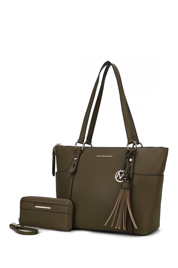 Women's Gloria Faux Leather Tote Bag and Wallet, 2-Piece Fashion Set by Mia K - Olive