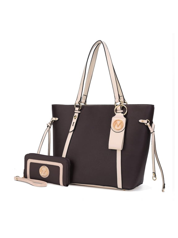 Women's Koeia Vegan Leather Tote Bag, Wristlet Wallet, and Keyring 3 Piece Set by Mia K
