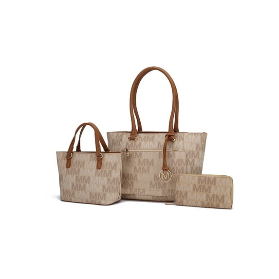 MKF Collection Women’s Lady Tote, Mini Tote and Wallet Handbag Set, 3-Piece, Beige