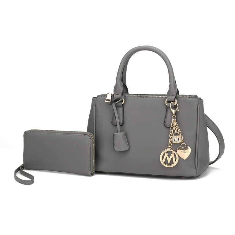 MKF Collection Christine Vegan Leather Women’s Satchel Bag with Wallet by Mia K – 2 Pieces - Pewter