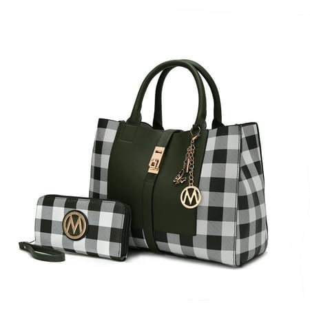 Lolas Bag White Gold Checkered Tote With Clutch