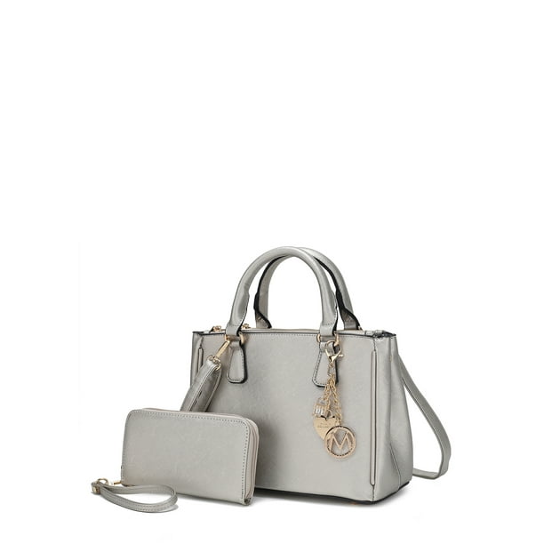 MKF Collection Women s Vegan Leather Satchel Handbag Wallet Set by Mia K. For Ladies Silver Walmart Business Supplies
