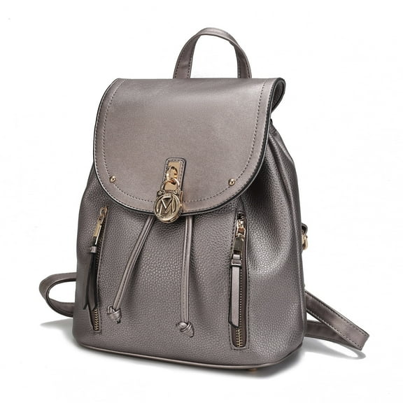 MKF Collection Xandria Vegan Leather Women’s Backpack Medium Multi Compartments by Mia K -Pewter