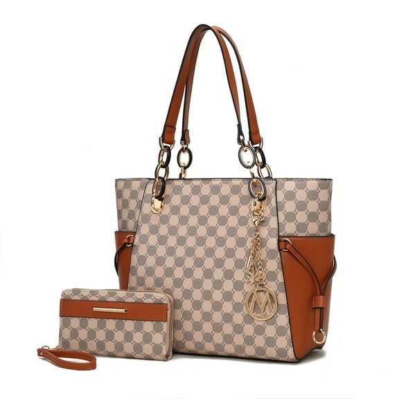 MKF Collection Xenia Circular Print Tote Women's Handbag with Wristlet Wallet Purse by Mia K - Cognac Brown