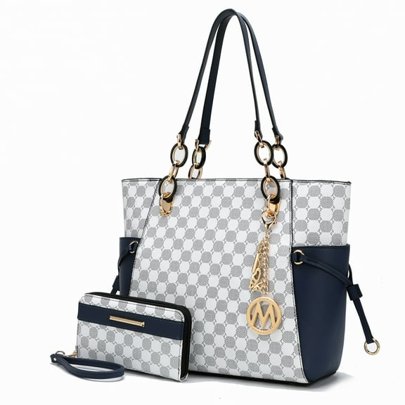MKF Collection Xenia Circular Print Tote Women's Handbag with Wristlet Wallet Purse by Mia K - Navy