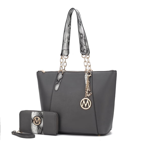 MKF Collection Ximena Vegan Leather Women's Tote Bag & Wristlet Wallet, Classy Shoulder Purse Handbag by Mia K - Charcoal Gray