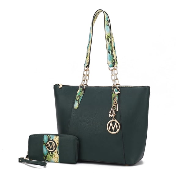 MKF Collection Ximena Vegan Leather Women's Tote Bag & Wristlet Wallet, Classy Shoulder Purse Handbag by Mia K - Dark Green