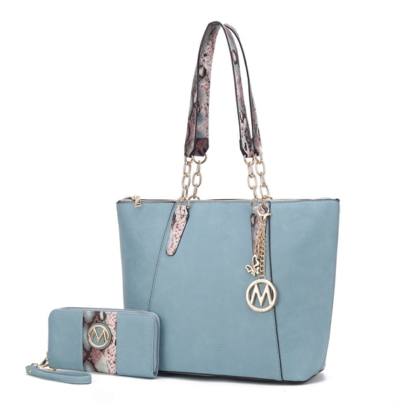 MKF Collection Ximena Vegan Leather Women's Tote Bag & Wristlet Wallet, Classy Shoulder Purse Handbag by Mia K - Denim