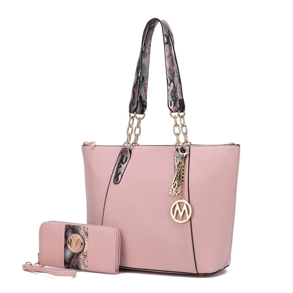 MKF Collection Ximena Vegan Leather Women's Tote Bag & Wristlet Wallet, Classy Shoulder Purse Handbag by Mia K - Pink