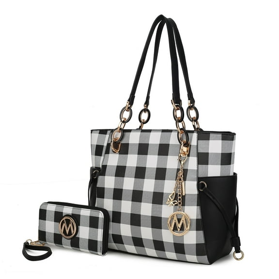 MKF Collection Yale Women Tote Bag with Wallet Checkered Handbag Purse by Mia K - Black