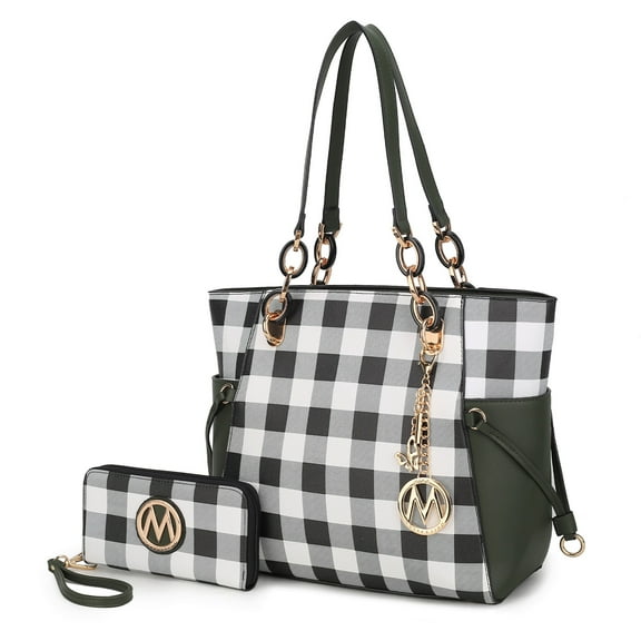 MKF Collection Yale Women Tote Bag with Wallet Checkered Handbag Purse by Mia K - Olive