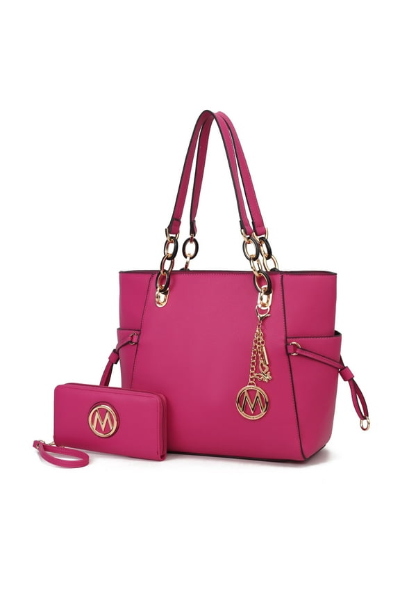 Yale Women's Tote Handbag with Wristlet Wallet 2-Piece Set – Vegan Leather, Spacious, Stylish Shoulder Bag by Mia K - Fuchsia