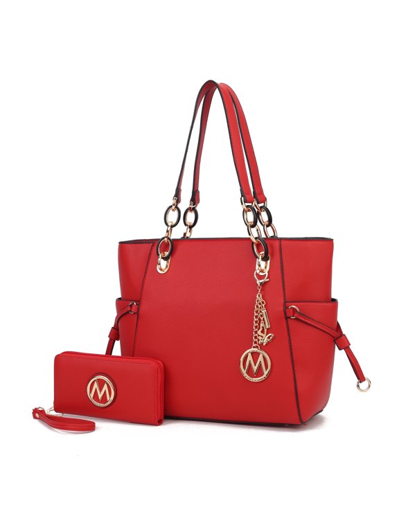 Yale Women's Tote Handbag with Wristlet Wallet 2-Piece Set – Vegan Leather, Spacious, Stylish Shoulder Bag by Mia K - Red