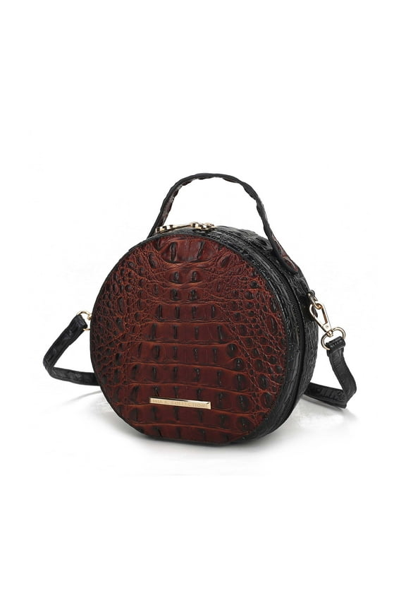 Ynnari Women Crossbody Croc-Embossed Round Chic Handbag Top Handle by Mia K - Cognac