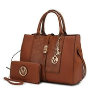 MKF Collection Yola Womens Satchel Bag With Wallet, Solid Vegan Leather Handbag Purse Set by Mia K - Cognac