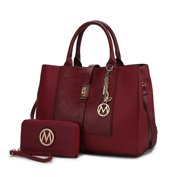MKF Collection Yola Women's Satchel Bag With Wallet, Solid Vegan Leather Handbag Purse Set by Mia K - Wine