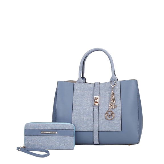 MKF Collection Yola Women's Satchel Bag With Wallet, Vegan Leather Denim Look Handbag Purse Set by Mia K