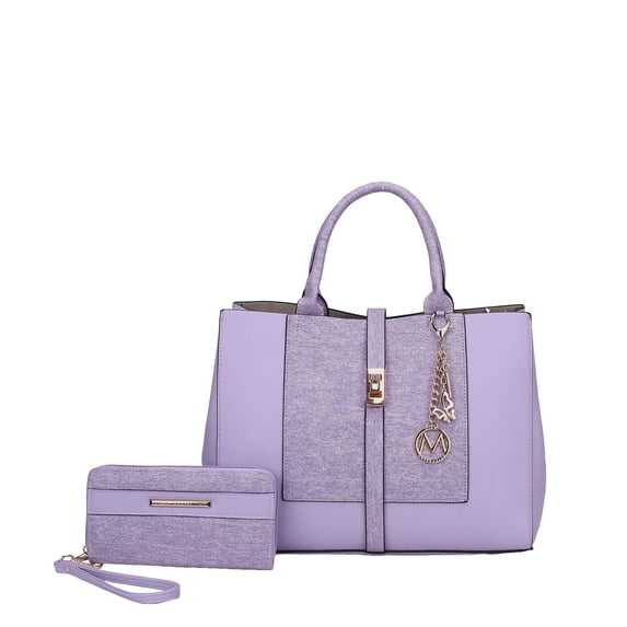 MKF Collection Yola Women's Satchel Bag With Wallet, Vegan Leather Denim Look Handbag Purse Set by Mia K