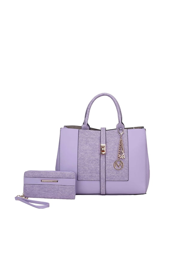 Yola Women's Satchel Bag With Wallet, Vegan Leather Denim Look Handbag Purse Set by Mia K