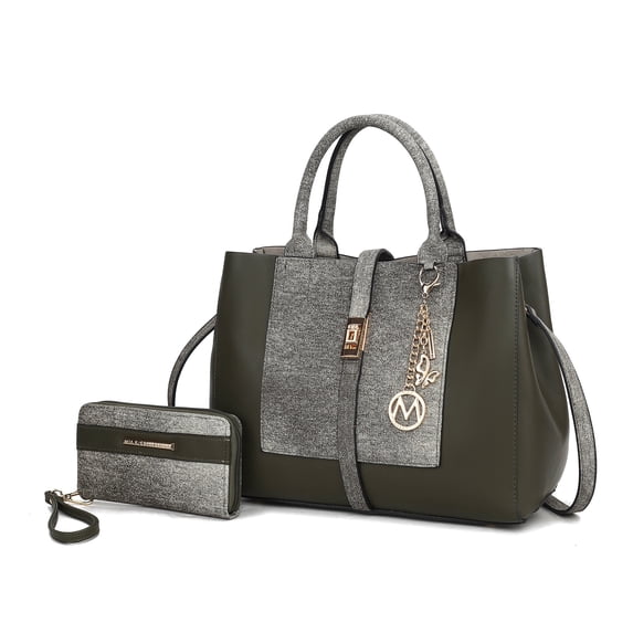 MKF Collection Yola Women's Satchel Bag With Wallet, Vegan Leather Denim Look Handbag Purse Set by Mia K