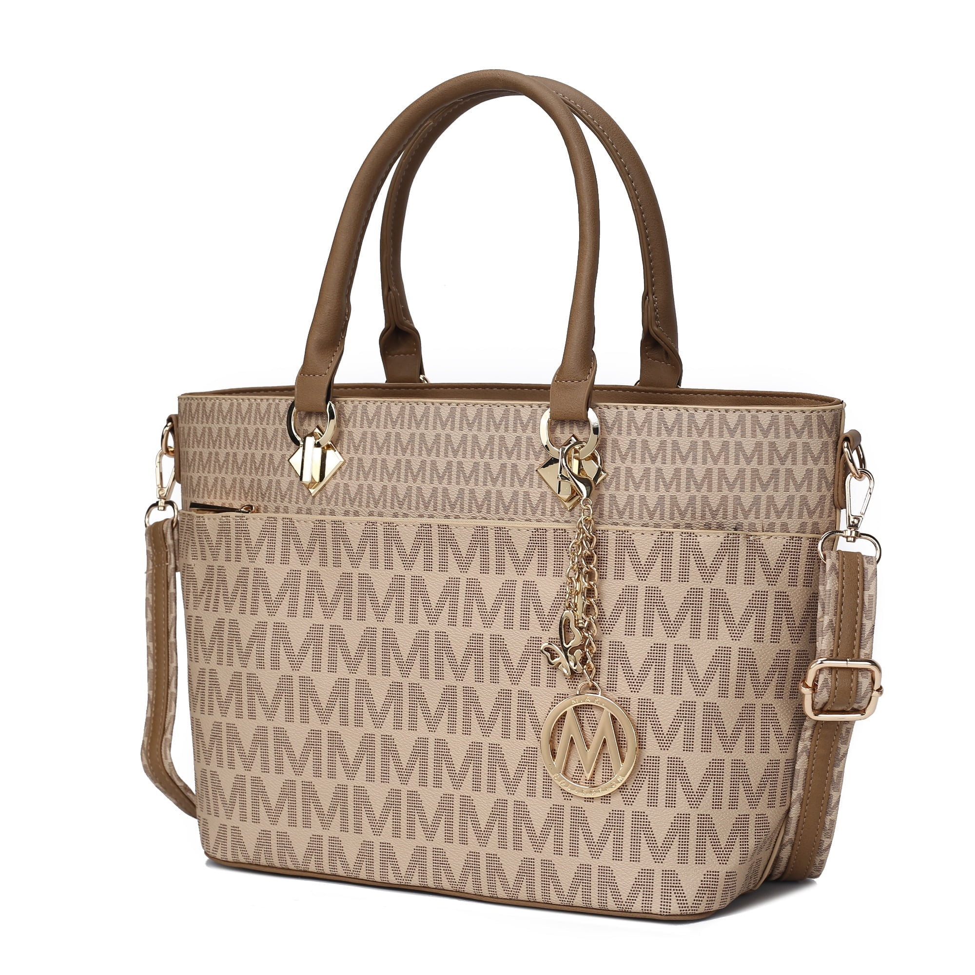 MKF Collection Yonah Signature Printed Vegan Leather Women’s Tote Bag Durable and Lightweight Handbag by Mia K - Beige