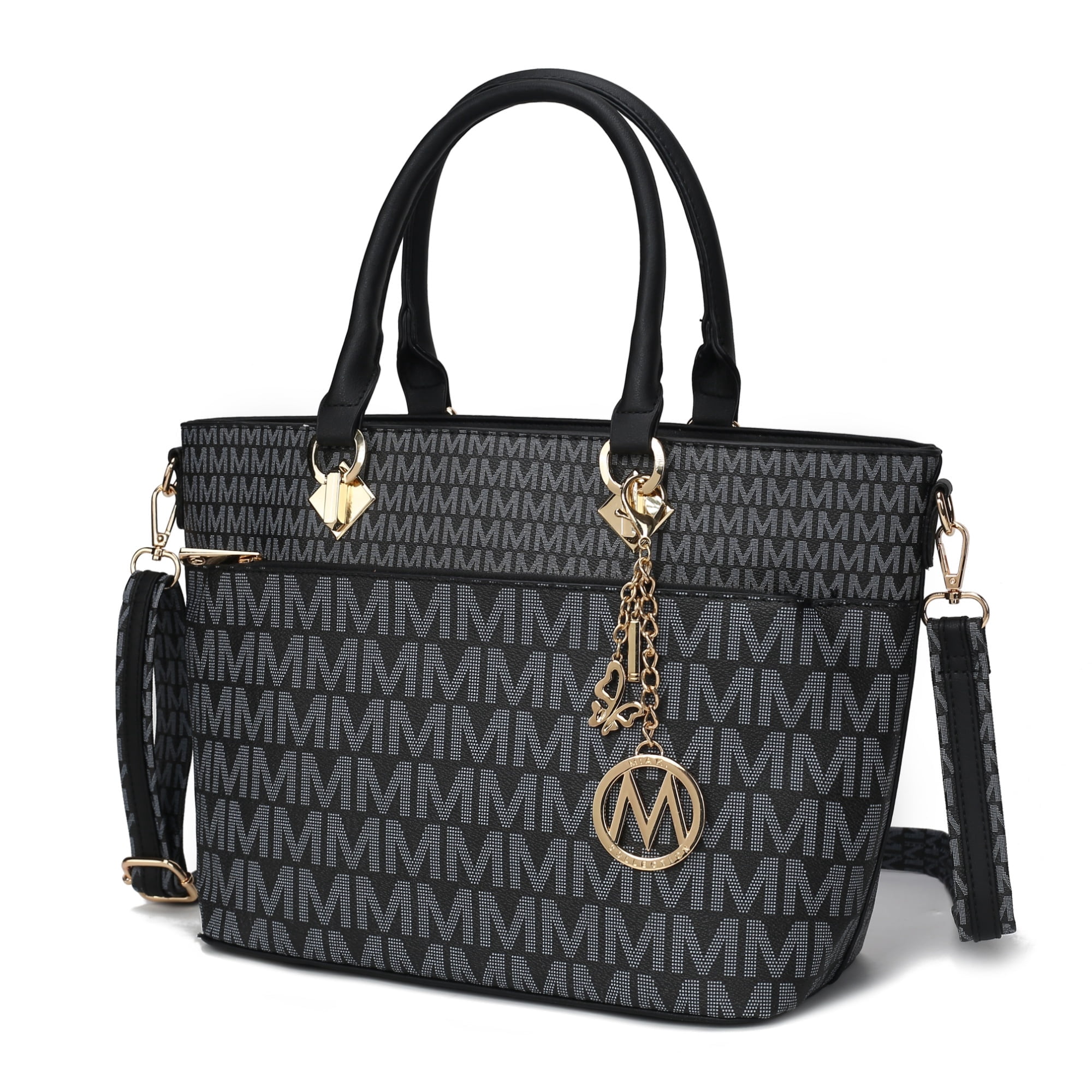 MKF Collection Yonah Signature Printed Vegan Leather Women’s Tote Bag Durable and Lightweight Handbag by Mia K -Black