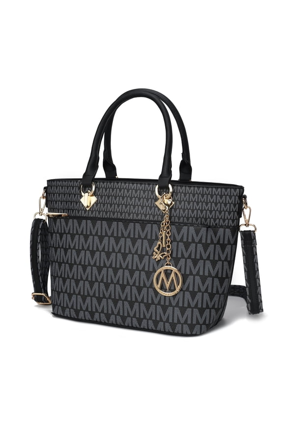 Yonah Signature Printed Vegan Leather Women’s Tote Bag Durable and Lightweight Handbag by Mia K -Black