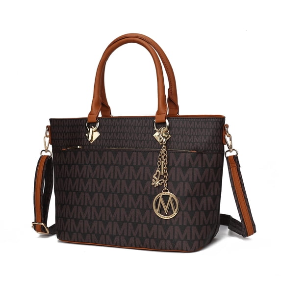 MKF Collection Yonah Signature Printed Vegan Leather Women’s Tote Bag Durable and Lightweight Handbag by Mia K -Brown