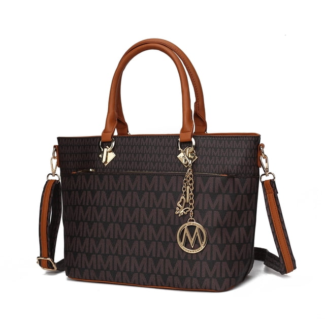 MKF Collection Yonah Signature Printed Vegan Leather Women’s Tote Bag Durable and Lightweight Handbag by Mia K -Brown
