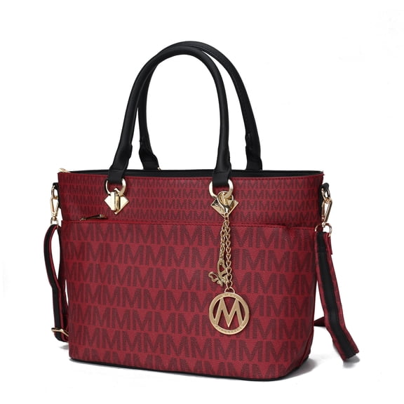 MKF Collection Yonah Signature Printed Vegan Leather Women’s Tote Bag Durable and Lightweight Handbag by Mia K -Burgundy