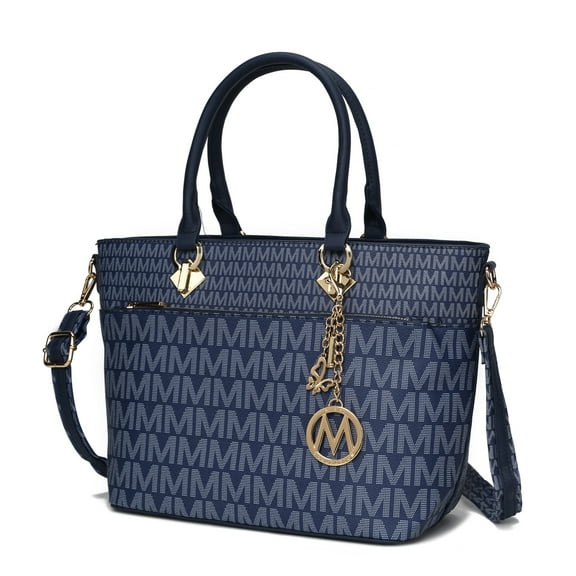 MKF Collection Yonah Signature Printed Vegan Leather Women’s Tote Bag Durable and Lightweight Handbag by Mia K -Navy