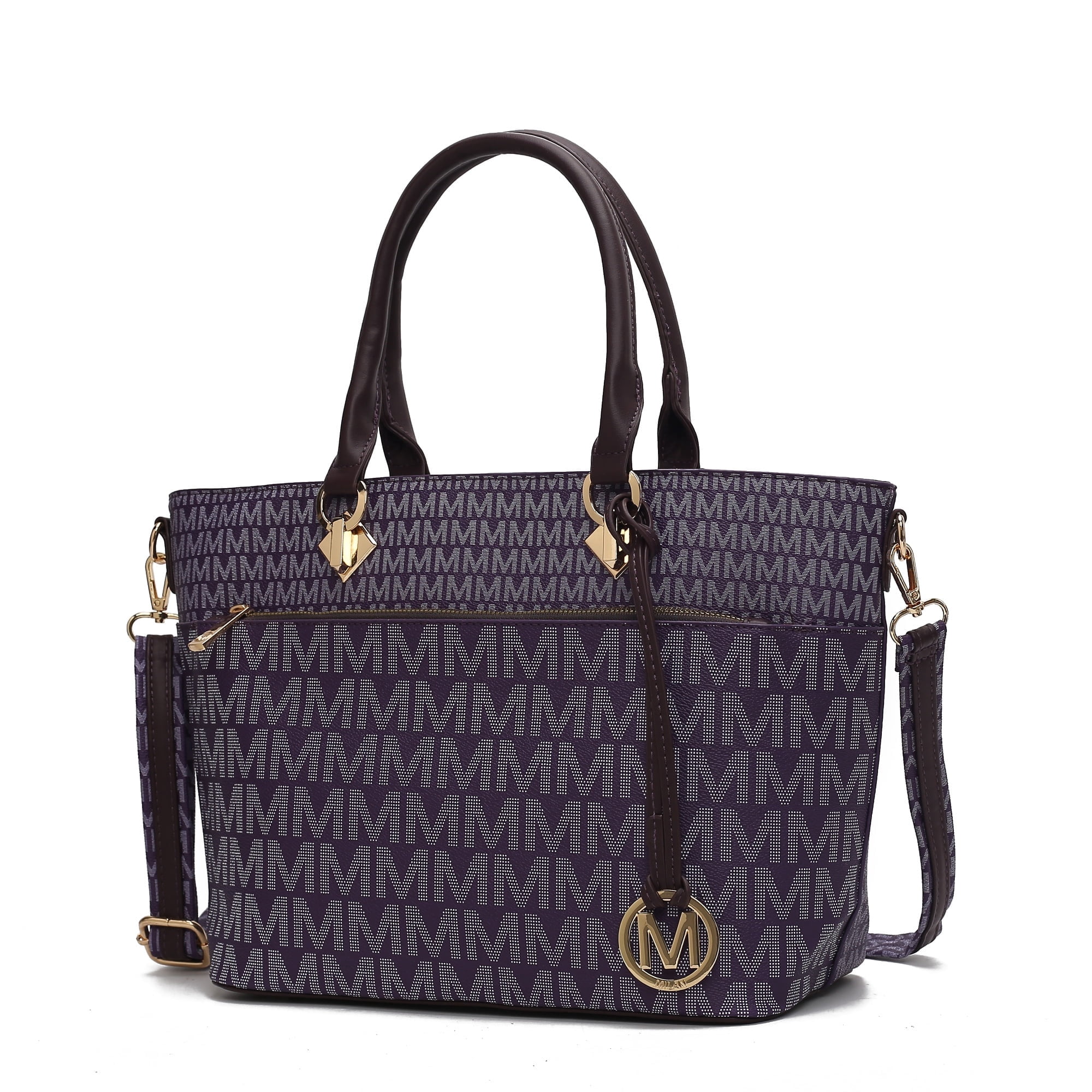 MKF Collection Yonah Signature Printed Vegan Leather Women’s Tote Bag Durable and Lightweight Handbag by Mia K -Purple