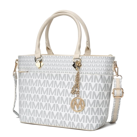 MKF Collection Yonah Signature Printed Vegan Leather Women’s Tote Bag Durable and Lightweight Handbag by Mia K -White