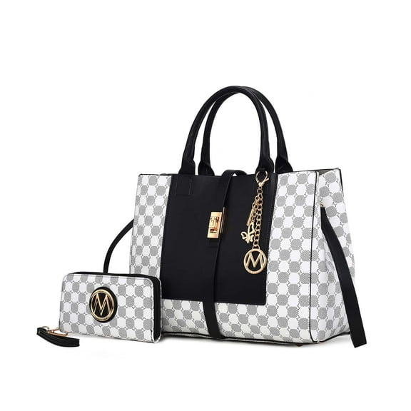 MKF Collection Yuliana Women's Satchel Bag with Wallet, Circular Print Vegan Leather Handbag Purse Set by Mia K - Black