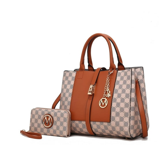 MKF Collection Yuliana Women's Satchel Bag with Wallet, Circular Print Vegan Leather Handbag Purse Set by Mia K - Cognac Brown