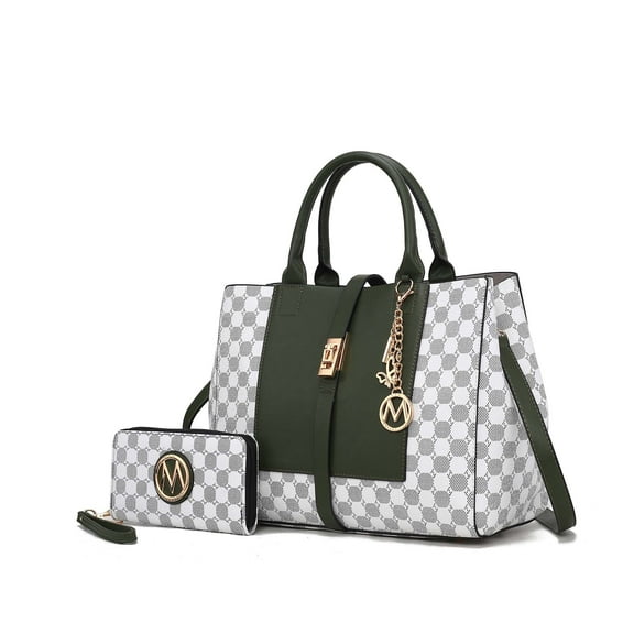 MKF Collection Yuliana Women's Satchel Bag with Wallet, Circular Print Vegan Leather Handbag Purse Set by Mia K - Olive