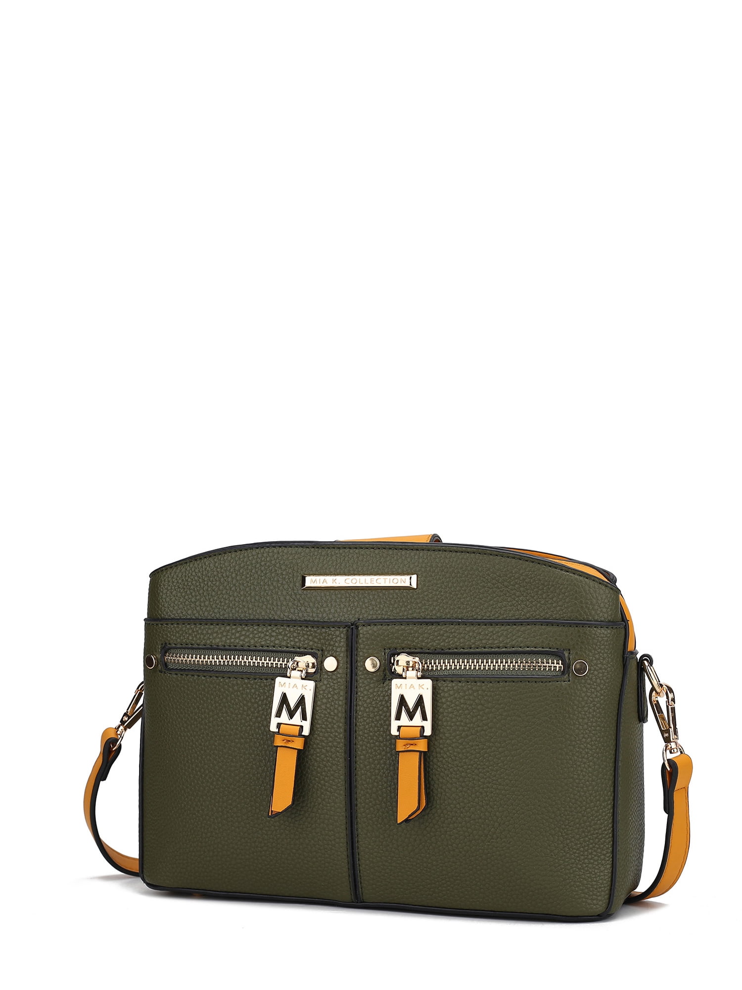 Faux Leather Multi Compartment Crossbody Bag - Mustard