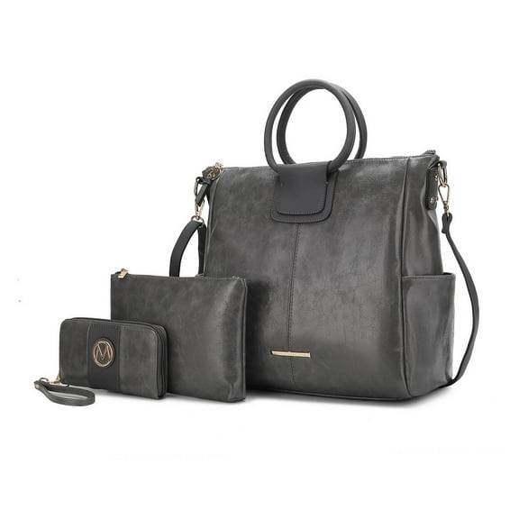 MKF Collection Zuri Vegan Leather Women’s Tote Bag by Mia K with pouch and wallet -3 pieces- Charcoal