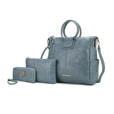 MKF Collection Zuri Vegan Leather Women’s Tote Bag by Mia K with pouch and wallet -3 pieces- Denim