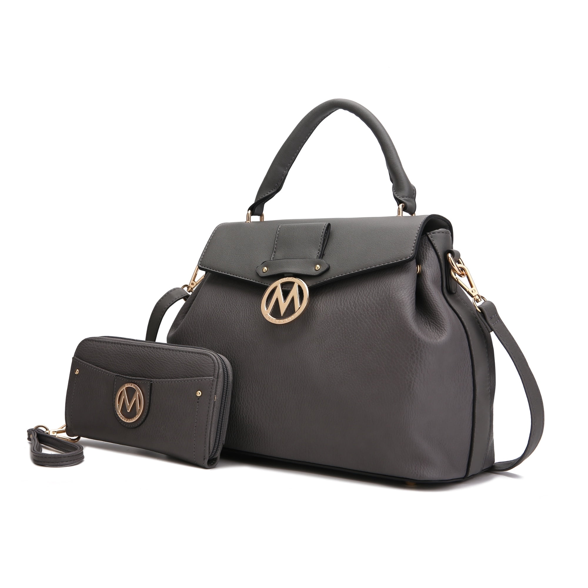 MKF Collection Aurora Satchel Handbag & Wallet Set – Stylish Vegan Leather Purse with Top Handles, Detachable Strap, and Matching Wallet by Mia K -Charcoal