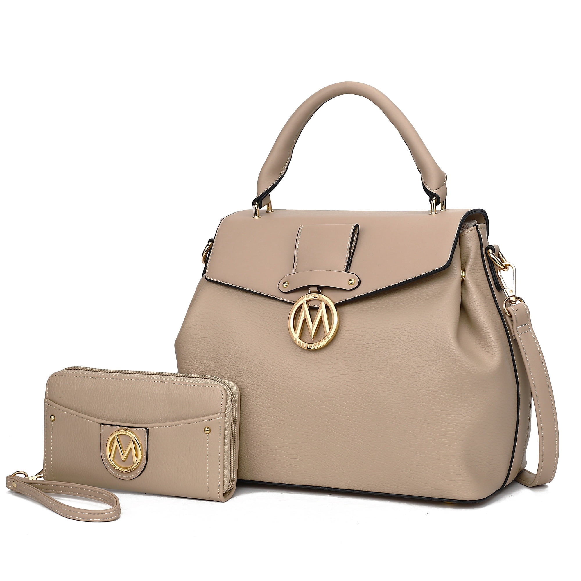 MKF Collection Aurora Satchel Handbag & Wallet Set – Stylish Vegan Leather Purse with Top Handles, Detachable Strap, and Matching Wallet by Mia K -Taupe