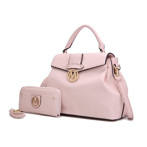 MKF Collection Aurora Satchel Handbag & Wallet Set – Stylish Vegan Leather Purse with Top Handles, Detachable Strap, and Matching Wallet by Mia K -Blush