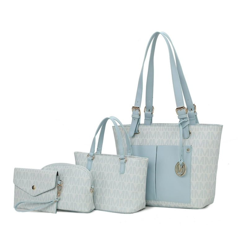 MKF Collection Havenly Women's Tote Bag, Wristlet Pouch Purse, Vegan Leather Handbag 4Pcs Set by Mia K - Light Blue MKF Collection Havenly Women's Tote Bag, Wristlet Pouch Purse, Vegan Leather Handbag 4Pcs Set by Mia K - Light Blue