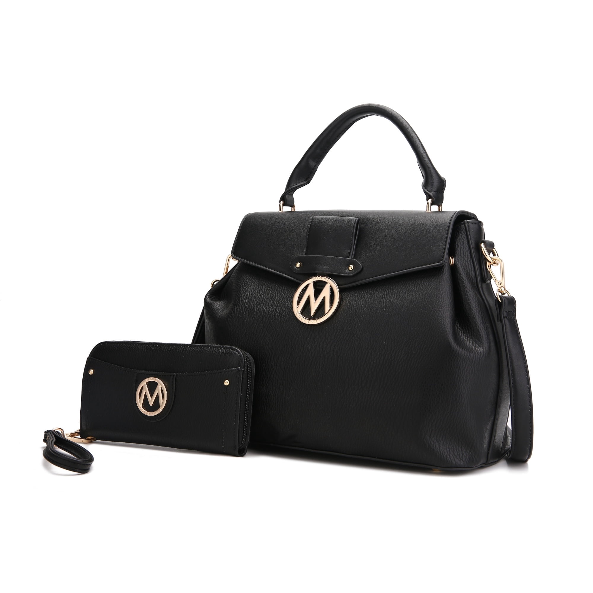 MKF Collection Aurora Satchel Handbag & Wallet Set – Stylish Vegan Leather Purse with Top Handles, Detachable Strap, and Matching Wallet by Mia K -Black