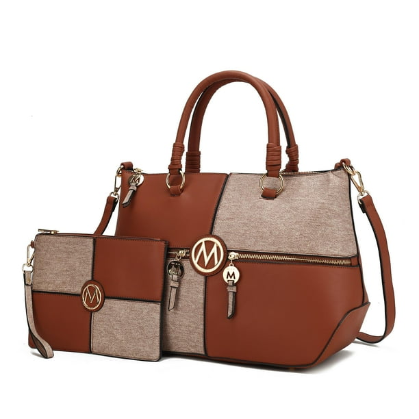 MKF Collection Maji Tote Bag with Wristlet Bag for Women Vegan Leather Handbag Purse Set By Mia K Cognac Brown