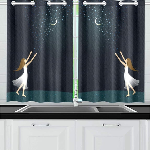 MKHERT A Girl Window Curtain Kitchen Curtain 26x39 inch,Two Piece